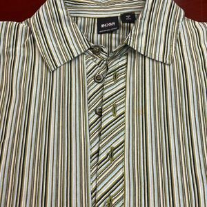 Boss Hugo Boss Green Striped Polo Style Shirt sz M